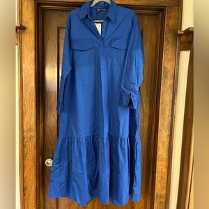 Zara Blue Ruffled Tiered Long Sleeve Sundress